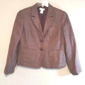 Monroe & Main Tweed Two Button Burgundy Deep Red & Cream Lined Fitted Blazer 8